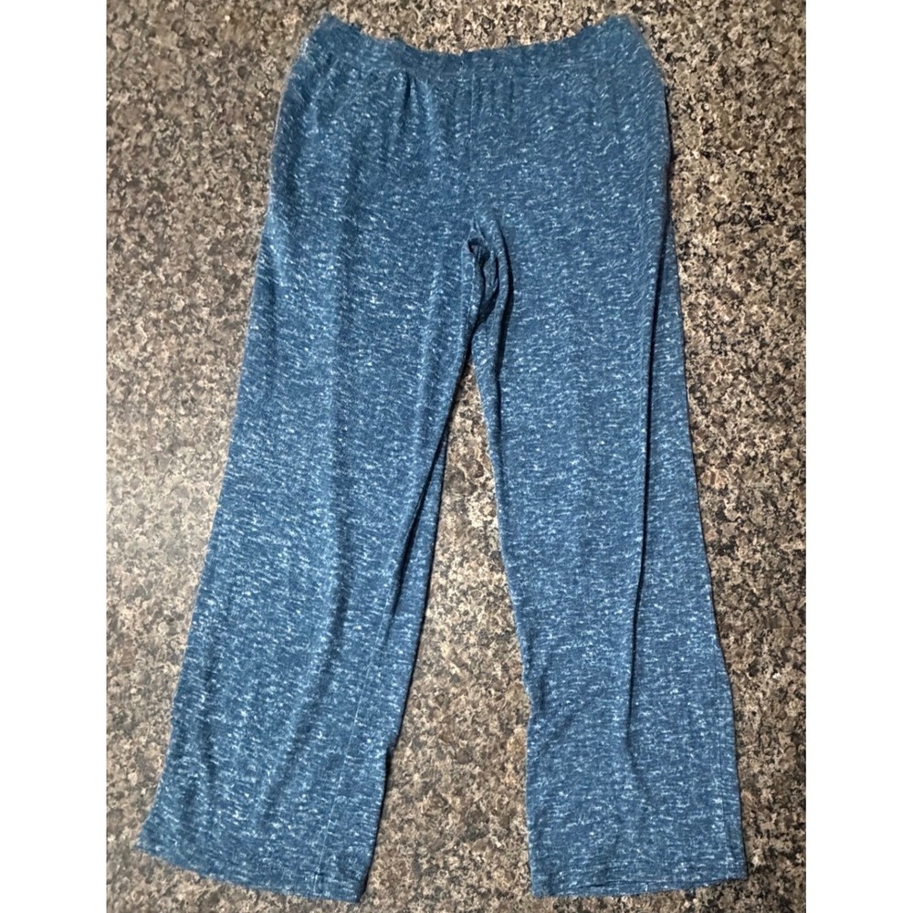 PJ Couture Womens Blue Heathered Wide Leg Pajama Pants Size Medium Loungewear